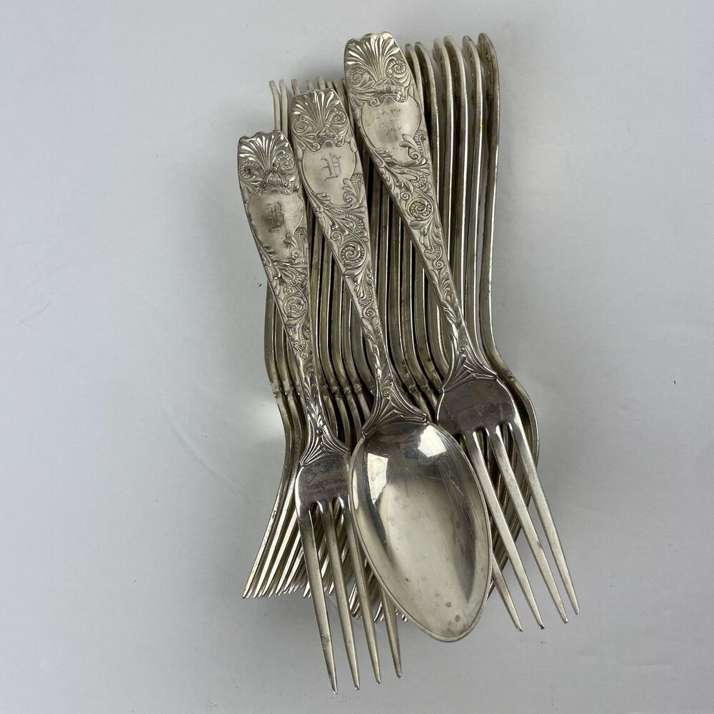 Gorham Royal Flowering Crown 1887 Silver Plate 12 Dinner 9 Salad Forks 1 Spoon